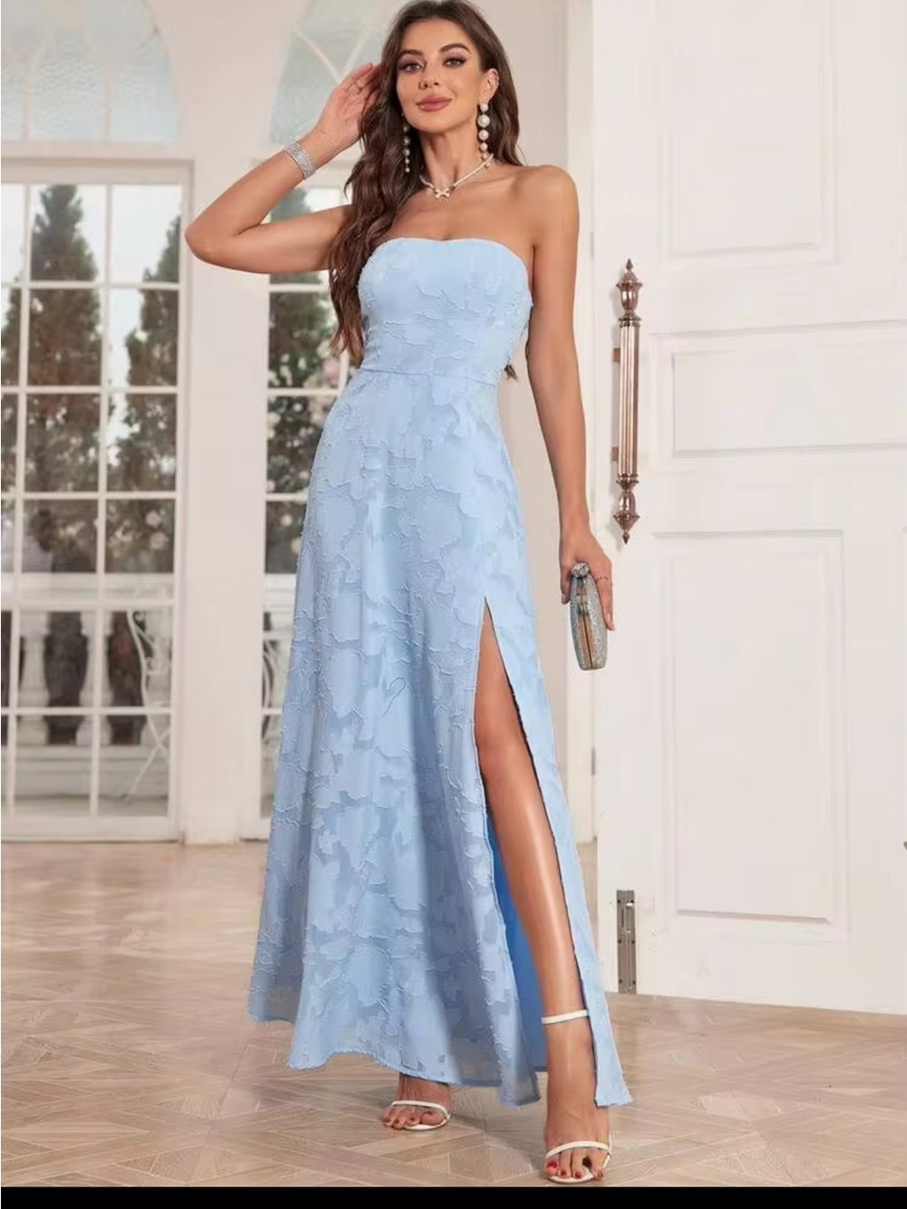 From SHEIN Light Blue Lace Trim Chemise - Women Intimates